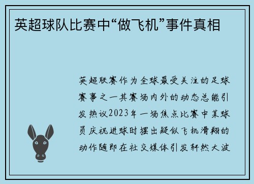 英超球队比赛中“做飞机”事件真相